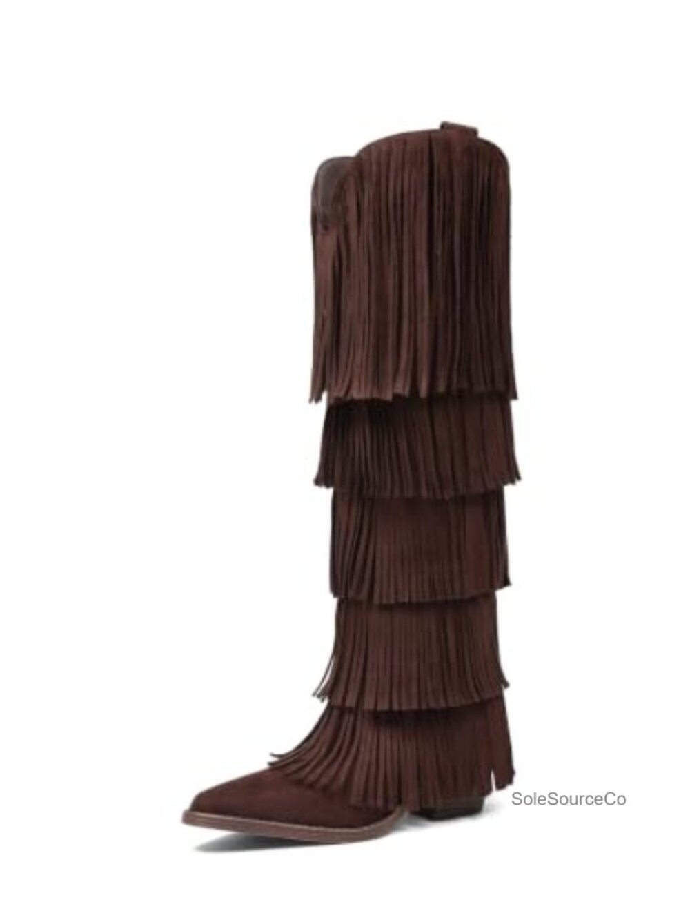 Wide Calf Knee High Cowboy Boots Fringe Western Faux Suede Pointed Toe